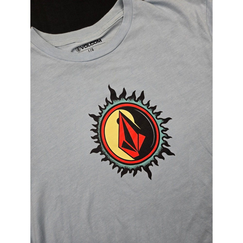 Volcom‎ Sun Logo Graphic T Shirt Light Blue Cotton Blend Large